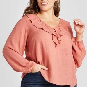 Women's Plus Size Long Sleeve Ruffle Blouse